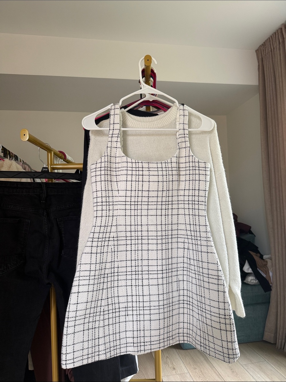 Meshki White Check Mini Dress